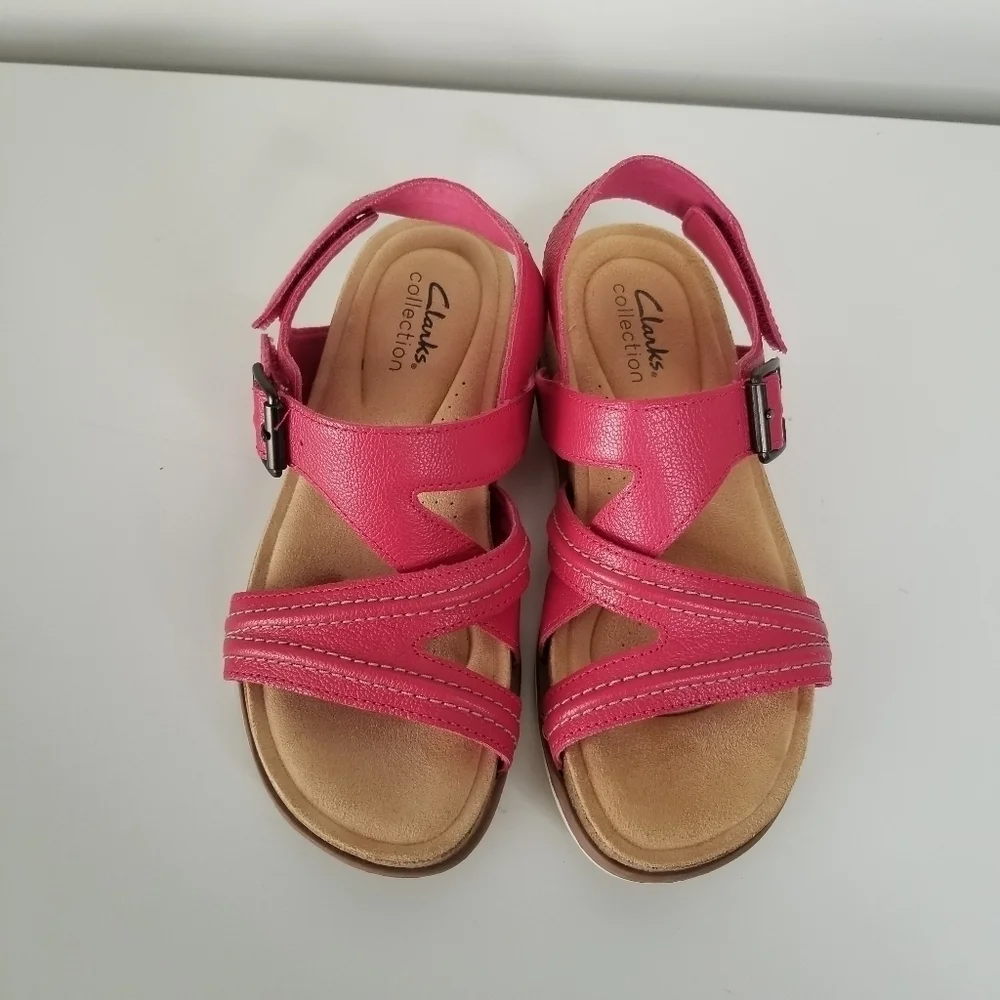 Clarks Brynn Step Adjustable Crossover Strap Sandals Size 5.5M Hot Pink
